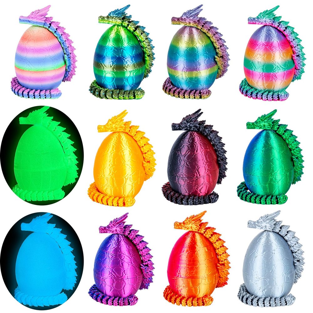 3Dgenius 12Pcs 3D Printed Dragon Eggs Mini Dragon Eggs with 8.86inch Dragon Inside 3D Printed Toys Dragon Toys for Kid & Adults, Easter Home Decor, 12Pack