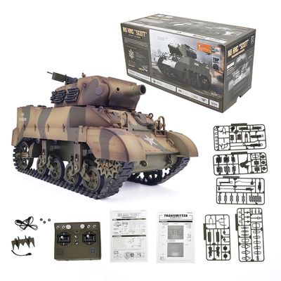 ikazeRyuaa RC Tank for Adults, 1/16 Scale 2.4G U.S. M8 Self-Propelled Howitzer RC Tank Model with Sound and Lights, Telescoping Smoke, Dual-Speed Modes(RTR Version/Camouflage Yellow)