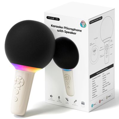 Wireless Bluetooth Karaoke Microphone for Kids, Portable Handheld Karaoke Mic Speaker Toys with LED Light, Best Christmas Birthday Festival Party Gift for 3 4 5 6 7 8 9+ Year Old Girls Boys (Beige)