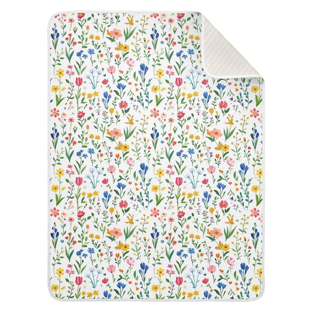 Florals Tulips Delphinium Iris White Blankets for Girls Soft Cotton Newborns Swaddling Blankets Presents for Baby 40'' x 30''