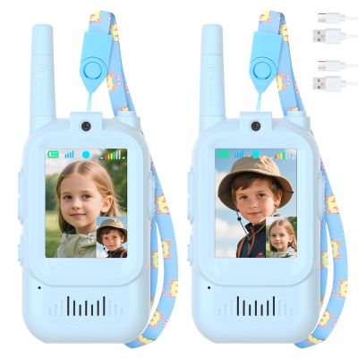Mafiti Video Walkie Talkies for Kids 2 Pack Rechargeable Birthday Gift Toddler Toys for 3 4 5 6 7 8 Year Old Boys Girls 1000 Feets Long Range Indoor Outdoor Play(Blue+Blue)