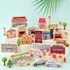35 PCS Wooden City Play Set Wood Blocks Town Buildings Street Traffic Signs Cars Trees Pretend Play Toys for Play Mats Preschool Educational Learning Accessories Gift for Kids Boys Girls Toddler view 4