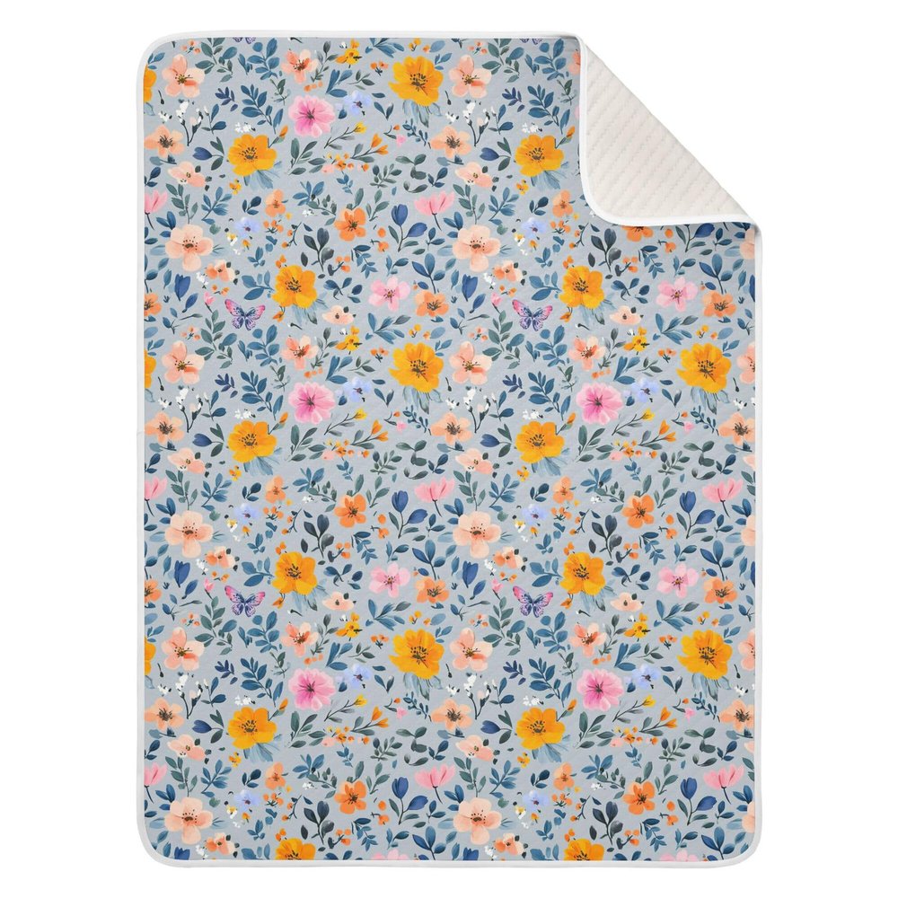 JUNZAN Summer Flowers Rose Tulips Butterflies Silver Blankets for Boys Cotton Cozy Newborns Swaddling Blankets for Sofa School Travel Nursery 40'' x 30''