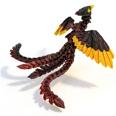 SGYYSG 9.25 INCH 3D Printed Phoenix Bird Toy - Articulated Wings & Tail, Poseable Desk Pet Decor, Multicolor Flexible 3D Printed Animals Toys with Random Eye Colors (Red Black Gold)