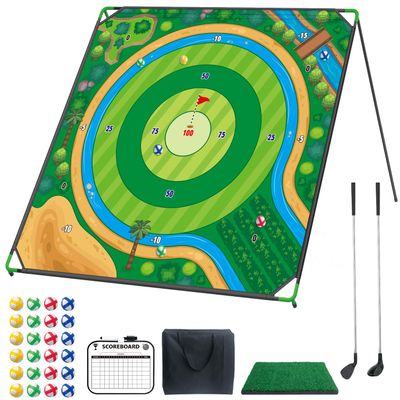 Mostop Large Golf Chipping Game Set, 70"x70" Large Chipping Mat with 20 Sticky Balls & 2 Adjustable Clubs, Indoor Outdoor Golf Practice for Backyard, Lawn, Yard Games Gift for Friends Family