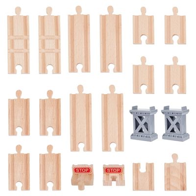 OLYCRAFT 20Pcs Wooden Train Track Railway Track Expansion Straight and Stop Trains Tracks Intersection Cross Tracks Gray Bridge Piers Compatible with Most Railway Trains for Table Activities Games