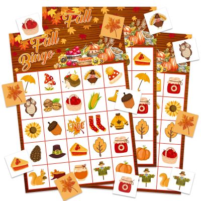 GMEMNOV Fall Bingo Game Cards - 24 Players Fall Festival Party Games Autumn Bingo Cards Thanksgiving Party Supplies for School Classroom Family Activities