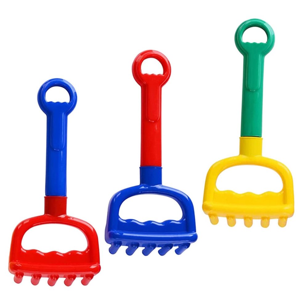 BESTonZON 3pcs Beach Sand Rake for Years Lightweight Portable Outdoor Sandbox Tools Red Blue for Imaginative Play and Hand Skill Development