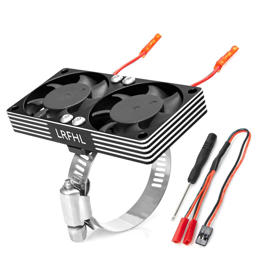 LRFHL RC Cooling Fan Aluminum Heat Sink Motor Cooling Dual Fan 22000 RPM with Adjustable Mount 40-50mm for 1/7 1/8 1/10 RC Crawler Car 4284 4985 1717 Motor Heat Sink
