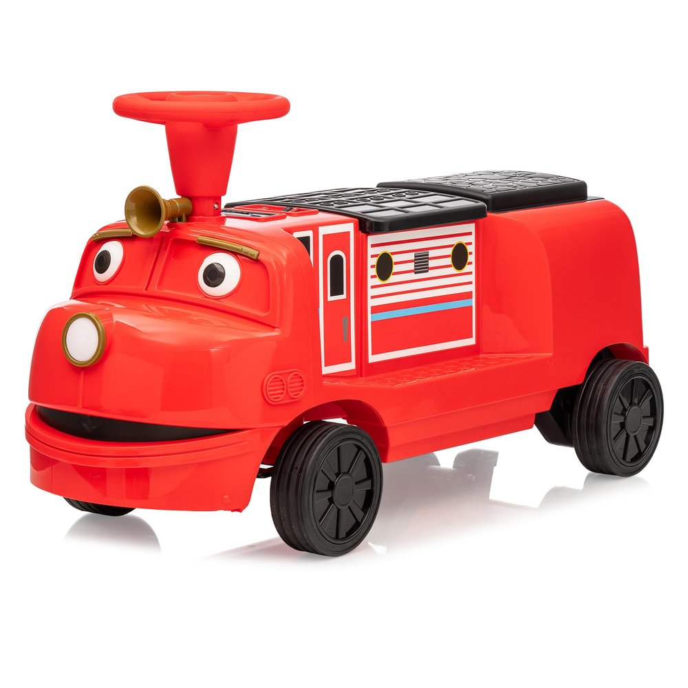 2 Seater 12V Ride on Train Trackless,Licensed by CHUGGINGTON Kids Train,Electric Car w/Height-Adjustable Seat, Under Seat Storage, Light,Hork,for Christmas Theme Gift 37+Months Kids(Red,No Carriage)