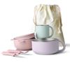 Bakpoco Kids Dinnerware Set - 6 Piese Toddler Plates and Suction Bowls Set with Kids Utensils&Cup, 2 IN 1 Stainless Steel & Silicone Baby Self Feeding Supplies, Lilac& Blush&Sage view 1