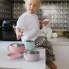 Bakpoco Kids Dinnerware Set - 6 Piese Toddler Plates and Suction Bowls Set with Kids Utensils&Cup, 2 IN 1 Stainless Steel & Silicone Baby Self Feeding Supplies, Lilac& Blush&Sage view 3