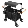 Stroller Wagon, 4 Seater Premium Stroller W-Agon, Adjustable & Folable Stroller Wagon with a Five-Point Safety Harness and 4 Wheels, Detachable Canopy, Double Push Bars, Mesh Sides, Black view 1