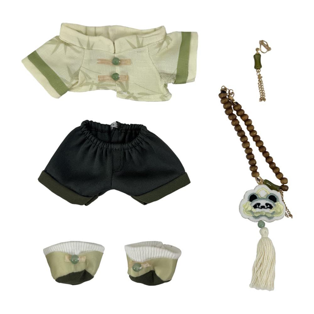 niannyyhouse Plush Doll Clothes Panda Outfit Set, 8 Inch, with Coat, Pants, Shoes, Pendant, Necklace, Earrings, 20cm Stuffed Toy Dress Up Accessories