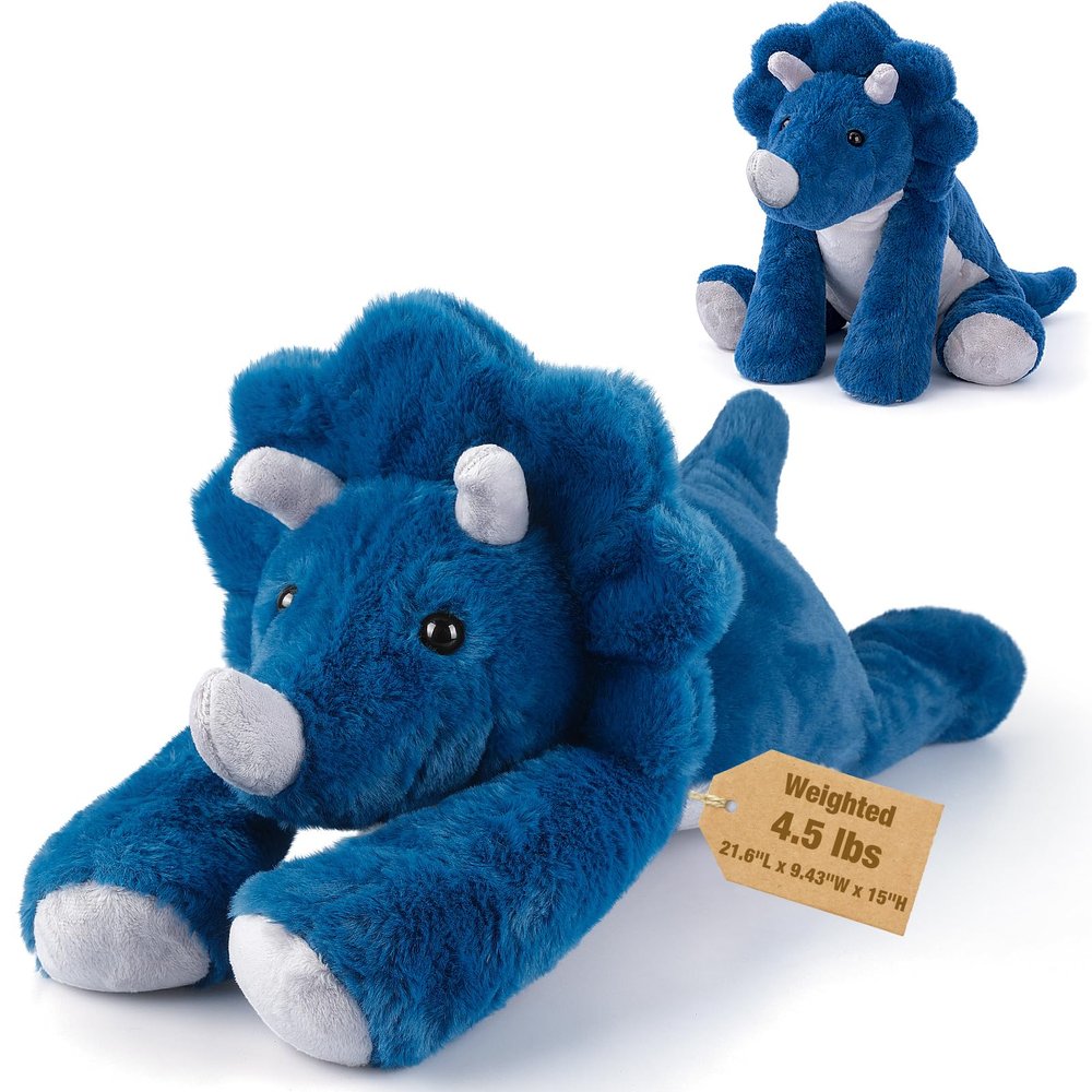 24" & 4.5 lbs Weighted Triceratops Stuffed Animal, Adjustable Sitting & Laying Plush Toy Pillows with Removable Ceramsite Bag for Companion, Cuddly & Soft Gifts for Adults, Kids, Boys and Girls