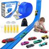 Flexible Race Tracks for Kids, 16Ft Flex Race Car Ramp Track Set with Hot Wheel Race Car Track & 16 Suction Cup Roll Up Track DIY Monster Truck Track Toys for Boys Girls Age 3+ Birthday Gift - Blue view 1