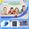 Flexible Race Tracks for Kids, 16Ft Flex Race Car Ramp Track Set with Hot Wheel Race Car Track & 16 Suction Cup Roll Up Track DIY Monster Truck Track Toys for Boys Girls Age 3+ Birthday Gift - Blue view 2