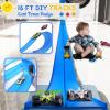 Flexible Race Tracks for Kids, 16Ft Flex Race Car Ramp Track Set with Hot Wheel Race Car Track & 16 Suction Cup Roll Up Track DIY Monster Truck Track Toys for Boys Girls Age 3+ Birthday Gift - Blue view 3