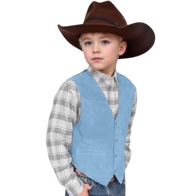 Retro Boys Western Vest for Toddler Kids Sky Blue Suede Cowboy Style Costume Vest Casual Waistcoat Size 2T