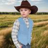 Retro Boys Western Vest for Toddler Kids Sky Blue Suede Cowboy Style Costume Vest Casual Waistcoat Size 2T view 2