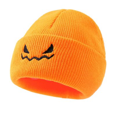 Halloween Pumpkin Knitted Beanie Hat Winter Thick Warm Soft Cute Hat for Halloween Orange