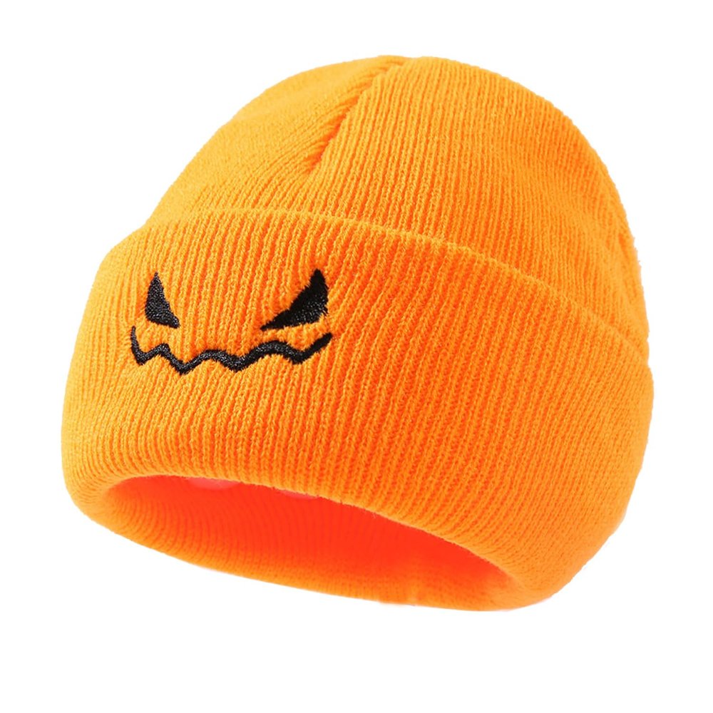 Halloween Pumpkin Knitted Beanie Hat Winter Thick Warm Soft Cute Hat for Halloween Orange