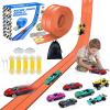 16Ft Flexible Race Track for Kids, Race Car Ramp Track Compatible with Hot Wheel Racing Car, Rolls Up Portable DIY Racetrack with Strong Suction Cups, Birthday Gifts for Boys Girls Ages 3+ -Orange view 1