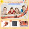 16Ft Flexible Race Track for Kids, Race Car Ramp Track Compatible with Hot Wheel Racing Car, Rolls Up Portable DIY Racetrack with Strong Suction Cups, Birthday Gifts for Boys Girls Ages 3+ -Orange view 2
