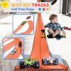 16Ft Flexible Race Track for Kids, Race Car Ramp Track Compatible with Hot Wheel Racing Car, Rolls Up Portable DIY Racetrack with Strong Suction Cups, Birthday Gifts for Boys Girls Ages 3+ -Orange view 3