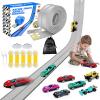 Flexible Race Track for Kids, 16 Ft Flex Race Car Ramp Track with Racing Cars Track Toys Compatible with Diecast 1/64th Hot Wheel Cars Rolls up Portable Car Ramp Toys for Boys and Girls Ages 3+ - Gray view 1