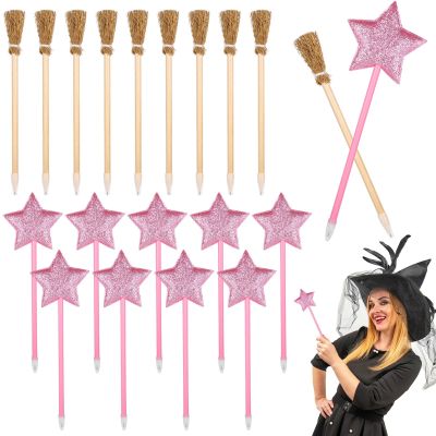 10 Broom Shaped Pencils, 10 Star Ballpoint Pens, Glitter Unique Writing Pens for Parties, Magical, Fun Party Supplies, 20 Pcs Princess and Witch Party Favors