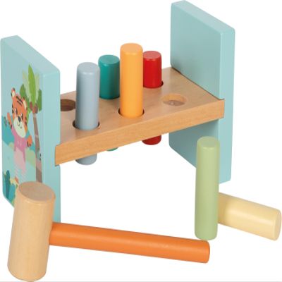 small Foot Jungle Friends 12763 Knock Bench Robust Knocking Game Made of FSC 100% Certified Wood with Jungle Motifs for Children from 12 Months
