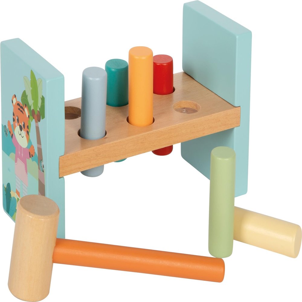 small Foot Jungle Friends 12763 Knock Bench Robust Knocking Game Made of FSC 100% Certified Wood with Jungle Motifs for Children from 12 Months