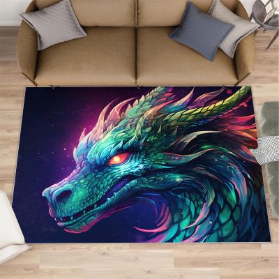 HYGIUID Epic Dragon Area Rug 5x6 - Flying Wyrm Area Rugs for Kitchen, Neon Gradient Dragon Bedroom Area Rug Kids Low Pile Rug for Indoor Outdoor Hardwood Floors Home Decor