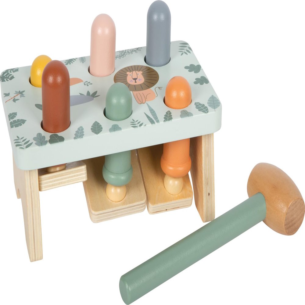 small Foot Safari 12740 Knocking Game Made of FSC 100% Certified Wood, Robust Motor Skills Toy with Hammer and Wooden Rods, for Children from 12 Months