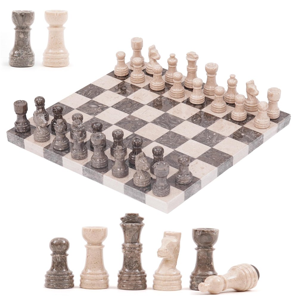 10" Marble Chess Set Verona & Oceanic Strategy Board Game for Adults, Family Fun, and Travel, Includes 32 Chess Pieces with 2 Extra Queens