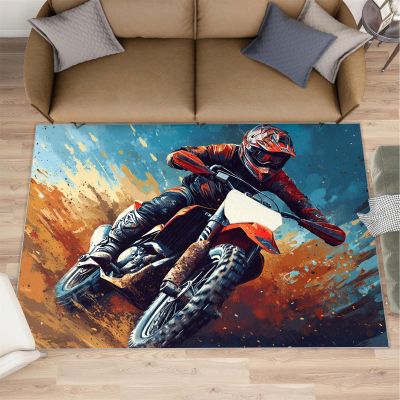 HYGIUID Motocross Bike Area Rug 5x6 - Motorcycle Dirt Area Rugs for Kitchen, Cool Motorcyclist Bedroom Area Rug Kids Low Pile Rug for Indoor Outdoor Hardwood Floors Home Decor