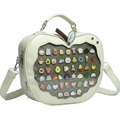 Yoelir Ita Bag for Kawaii Pin Display Apple-Shaped Backpack Cute Waterproof Leather Clear Panel Transparent Pocket Bag (Green)