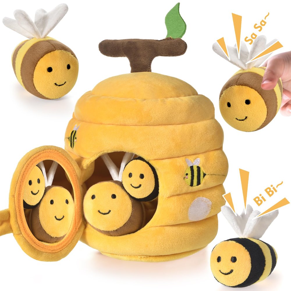 Alsatic Baby Toys for 1 Year Old, Soft Beehive with 5 Stuffed Bees, Crinkle, Rattle, Mirror, Montessori Toys for One Year Old Birthday Gift, Babies Sensory Balls for 12-18 Month Baby