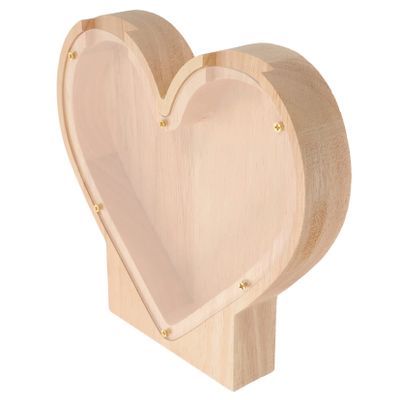 Abaodam Wooden Heart Piggy Bank Savings Box Decorative Coin Storage for Adults Compact Flat Bottom Money Saving Box Unique Birthday Gift and Desktop Ornament