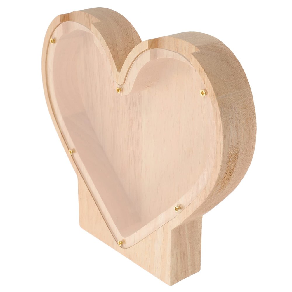 Abaodam Wooden Heart Piggy Bank Savings Box Decorative Coin Storage for Adults Compact Flat Bottom Money Saving Box Unique Birthday Gift and Desktop Ornament