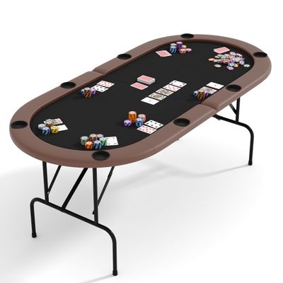 Reljofum 8 Player Oval Poker Game Table, 71" Poker Tables with Collapsible Legs, Padded Rails & Cup Holders, Portable Poker Table for Texas Holdem Poker and Blackjack, Brown