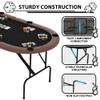 Reljofum 8 Player Oval Poker Game Table, 71" Poker Tables with Collapsible Legs, Padded Rails & Cup Holders, Portable Poker Table for Texas Holdem Poker and Blackjack, Brown view 4