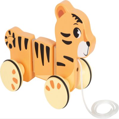 small Foot 12733 Tiger "Safari", Flexible Pull Tiger Made of FSC 100% Certified Wood, Motor Skills Toy for Children from 12 Months, Orange