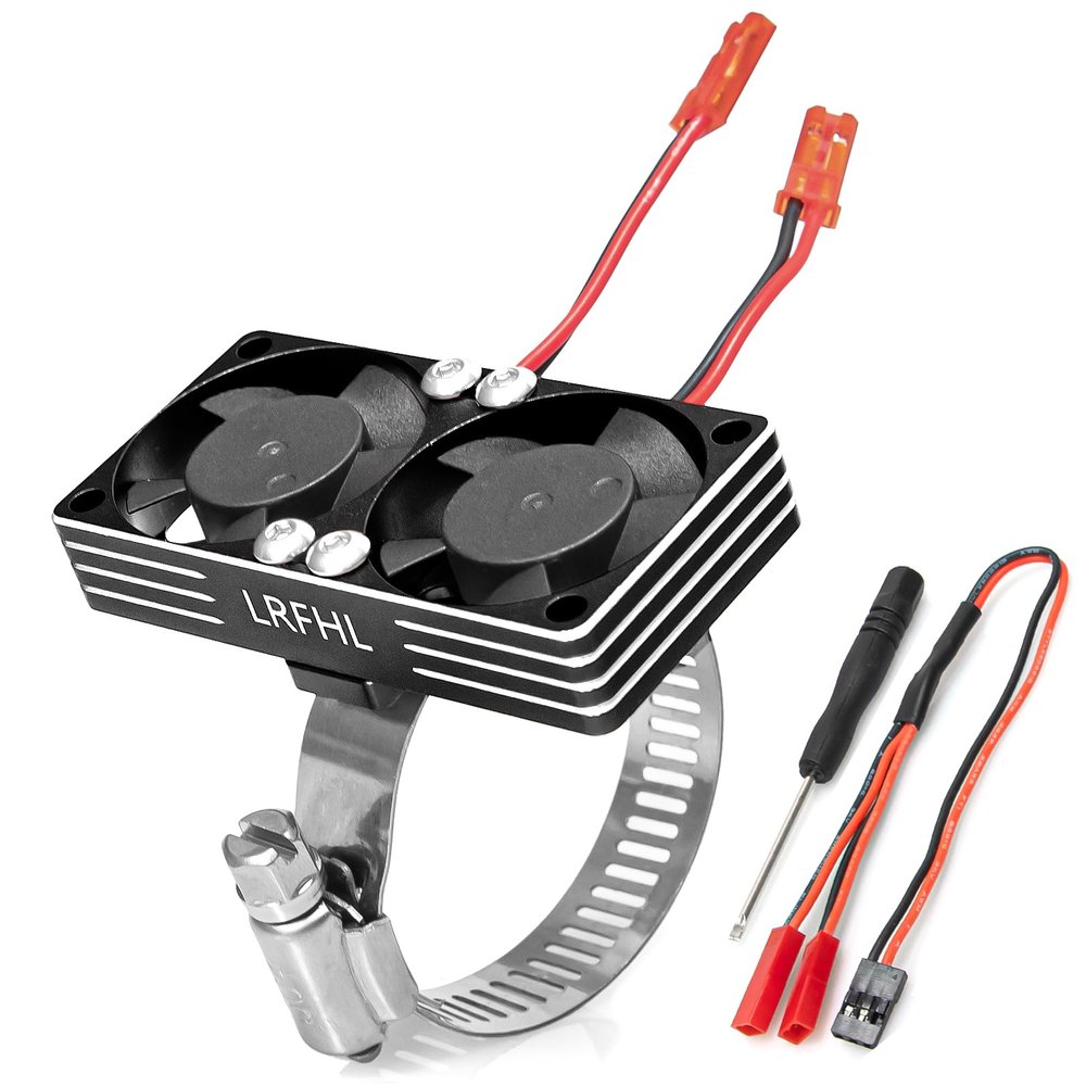 LRFHL RC Cooling Fan Aluminum Heat Sink Motor Cooling Dual Fan 22000 RPM with Adjustable Mount 35-43mm for 1/7 1/8 1/10 RC Crawler Car 3660 3670 4074 4068 4274 Motor Heat Sink