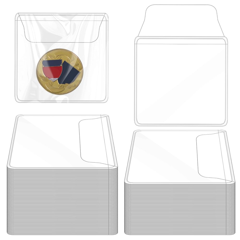 200 Pcs Single Pocket Coin Sleeves, 2.2 x 2.2 Inches Clear Coin Collector Protector Individual Plastic Small Coins Storage Pouch for Jewelry Ring Earring Gemstone Currency Collection(Rectangular)