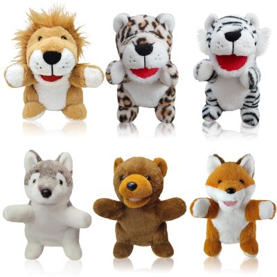 6 Pcs Animal Hand Puppets for Kids - 10 Inches Soft Plush with Movable Mouth, Interactive for Toddler Hands, Including Wild Animals, Imaginative Role Play, Storytelling, Birthday & Easter Gifts