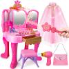 Toddler Vanity Magic Makeup Set Table and Chair Girl Toy Automatically Mirror with Music Light Pink Toys Girls Hair Salon Pretend Play Princess Dress Up Playset Gift Toddler view 1