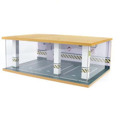 Parking Garage Model,1:24 Diorama Car Garage with Clear Acrylic Cover and LED Lighting,Garage Model 3 Parking Spaces,Scene Display Model Collection Gift Green (3 Parking Spaces)