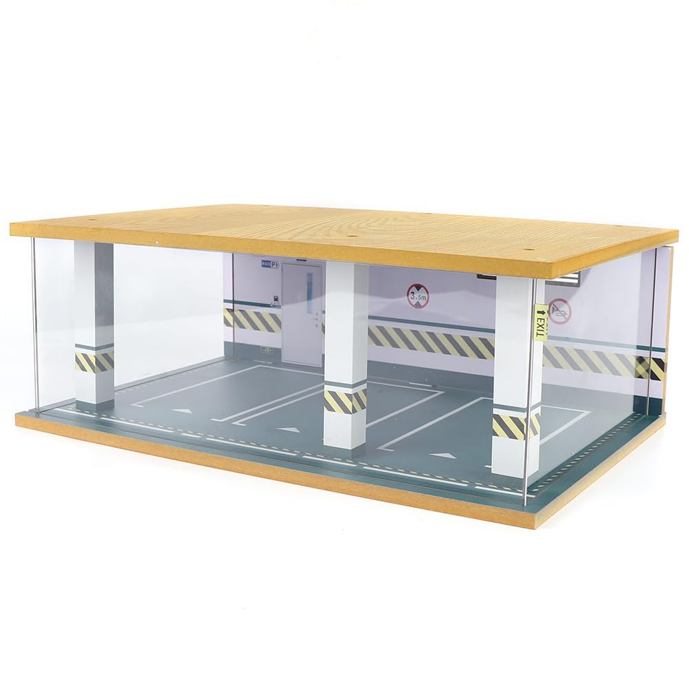 Parking Garage Model,1:24 Diorama Car Garage with Clear Acrylic Cover and LED Lighting,Garage Model 3 Parking Spaces,Scene Display Model Collection Gift Green (3 Parking Spaces)
